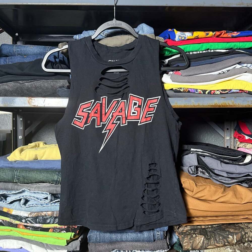 On Fire Women's Black Savage Graphic Muscle Tank Top Size S